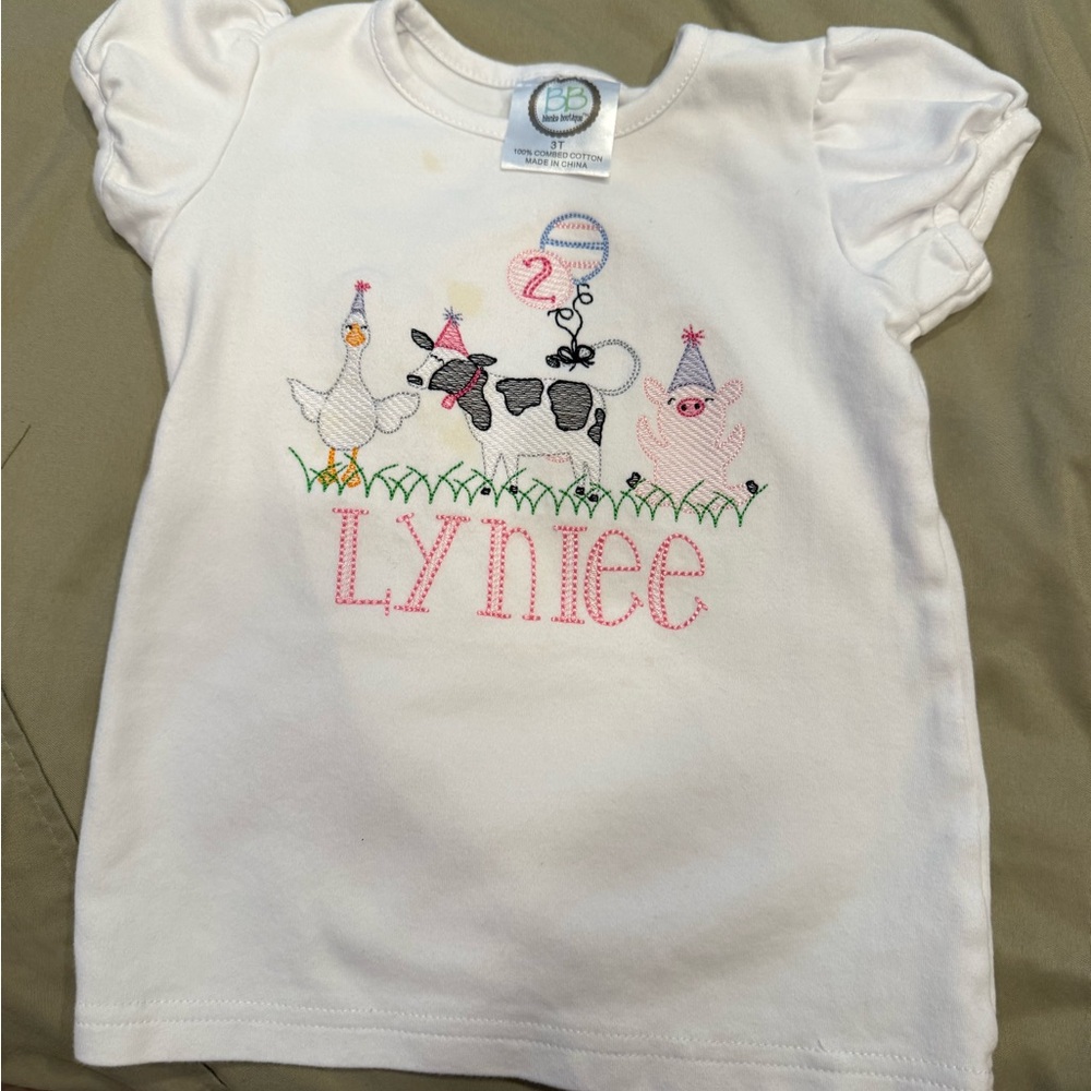 White Kids Shirt with Farm Animal Design